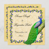 Save The Date Gold Blue Indian Peacock Enregistrer la date Invit (Devant / Derrière)