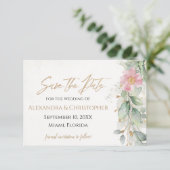 Save The Date Gold & Blush Rose Floral Green Enregistrer La Date (Debout devant)