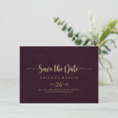 Save The Date Gold Burgundy Calligraphie Mariage horizontal (Debout devant)