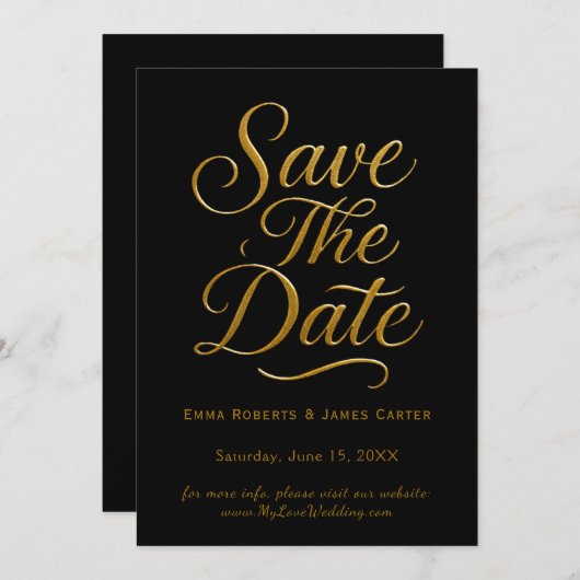 Save The Date Gold Calligraphy Black Enregistrer la date (Devant / Derrière)