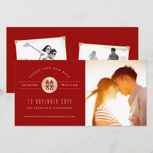 Save The Date Gold Circle Double Bonheur Mariage chinois Photo (Devant / Derrière)