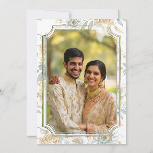 Save The Date Gold Crest Royal Indian White Peacock Mariage (Dos)