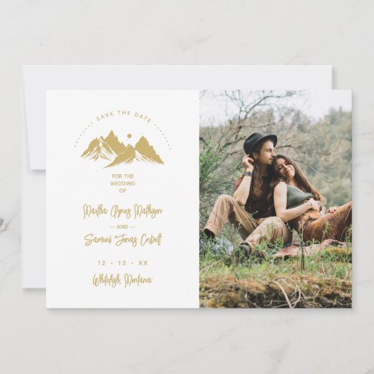 Save The Date Gold Effect Boho Rustic Mountains Photo Wedding (Devant)