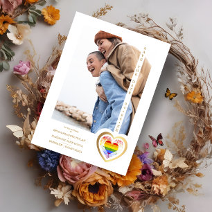 Save The Date Gold Effet Fierté Rainbow Heart Lesbian Gay Photo