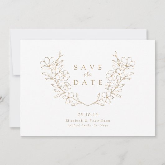 Save The Date Gold Elegant Simple Cherry Blooming Fleur Wreath (Devant)