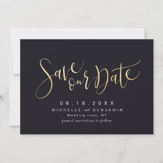 Save The Date Gold et Black Modern Script simple Enregistrer la (Devant)