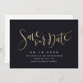 Save The Date Gold et Black Modern Script simple Enregistrer la (Devant / Derrière)