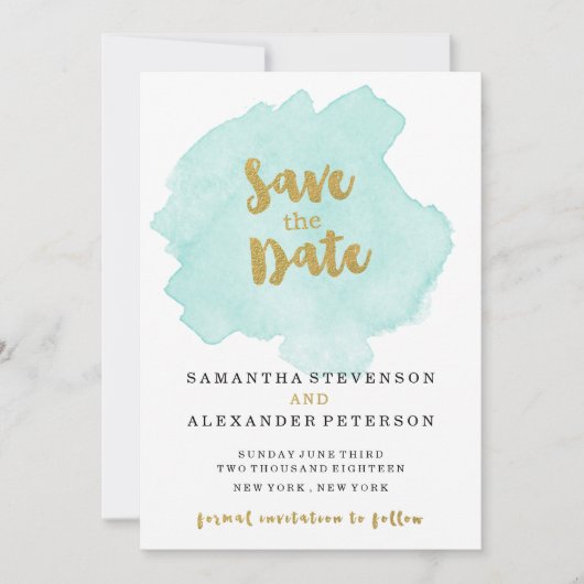 Save The Date Gold et Turquoise Blush Enregistrer la date (Devant)