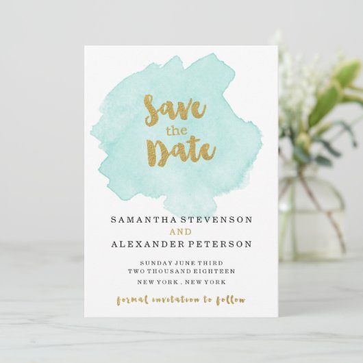 Save The Date Gold et Turquoise Blush Enregistrer la date (Debout devant)