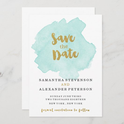 Save The Date Gold et Turquoise Blush Enregistrer la date (Devant / Derrière)