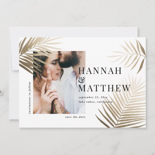 Save The Date Gold feuille de palme enregistrer la date mariage  (Devant)