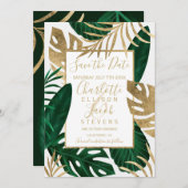 Save The Date Gold feuille verte tropicale enregistrer la date m (Devant / Derrière)