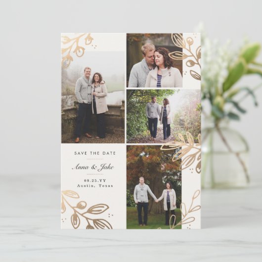 Save The Date Gold Feuilles 4 Photo Enregistrer la date (Debout devant)