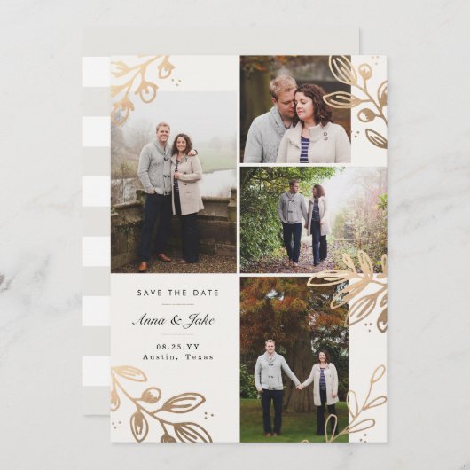 Save The Date Gold Feuilles 4 Photo Enregistrer la date (Devant / Derrière)