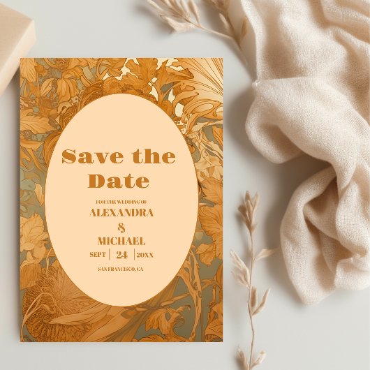 Save The Date Gold Floral Art Nouveau Mariage