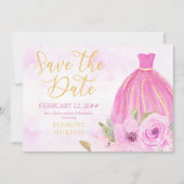 Save The Date Gold floral et princesse rose (Devant)