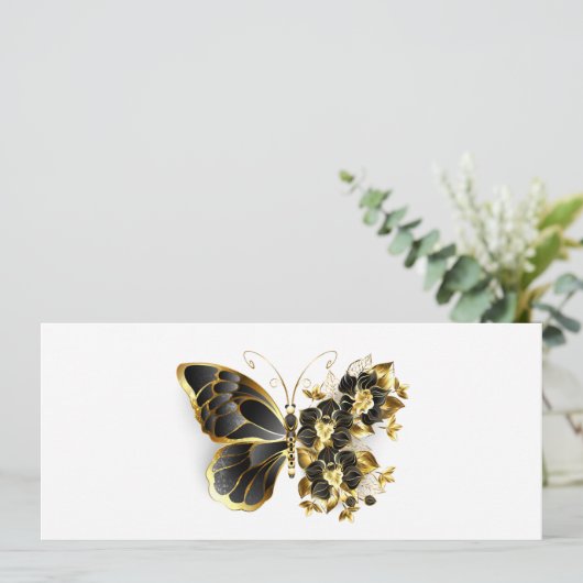 Save The Date Gold flower Butterfly with Black Orchid (Debout devant)