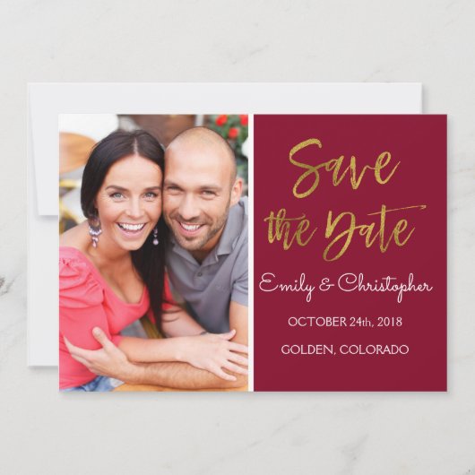 Save The Date Gold Foil & Bourgogne Marsala Enregistrer la date  (Devant)