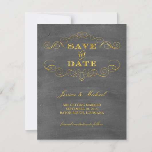 Save The Date Gold Foil Chalkboard Enregistrer la date (Devant)