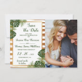 Save The Date Gold Foil & Green Palm Leaf Beach Mariage Photo (Devant)