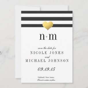 Save The Date Gold Foil Heart + Stripes Enregistrer les dates
