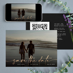 Save The Date Gold Foil Onyx Black Modern Photo QR Code