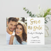Save The Date Gold Foil Script Wedding Enregistrer la photo Date (Debout devant)