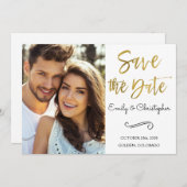 Save The Date Gold Foil Script Wedding Enregistrer la photo Date (Devant / Derrière)