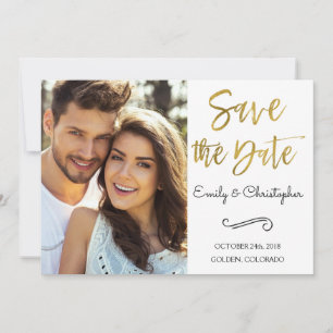 Save The Date Gold Foil Script Wedding Enregistrer la photo Date