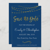 Save The Date Gold Foil String Lights et Script Enregistrer la d (Devant / Derrière)