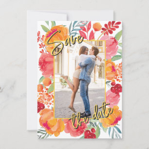 Save The Date Gold Foil & Watercolor Flowers Enregistrer les car