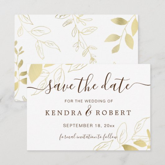 Save The Date Gold Foliage Mariage botanique Enregistrer la date (Devant / Derrière)