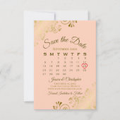 Save The Date Gold Frills Coral Peach Chic Mariage Calendrier (Devant)