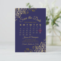 Gold Frills on Navy Blue Elegant Wedding Calendar