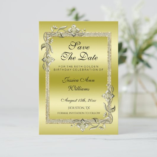 Save The Date Gold Gem & Parties scintillant 50e Anniversaire d' (Debout devant)