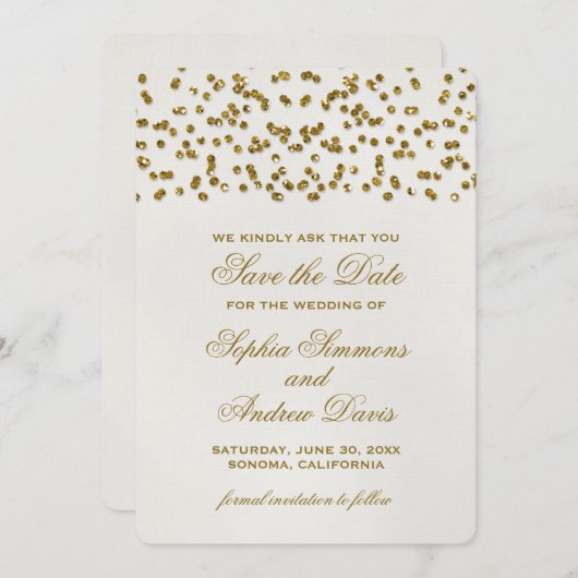 Save The Date Gold Glamor Parties scintillant Confetti Enregistr (Devant / Derrière)