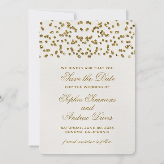 Save The Date Gold Glamor Parties scintillant Confetti Enregistr (Devant)