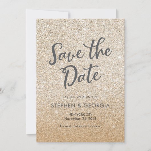 Save The Date Gold Glittery Enregistrer notre date d'invitation (Devant)
