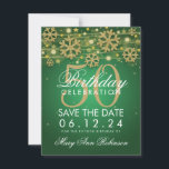 Save The Date Gold Green 50th Birthday Save Date Winter<br><div class="desc">Elégant design "50th Birthday Party" avec Parties scintillant Gold Faux Snowflakes & bokeh lumières brillantes sur arrière - plan vert (vous pouvez changer la couleur arrière - plan selon vos besoins),  et nom personnalisé   détails texte.</div>