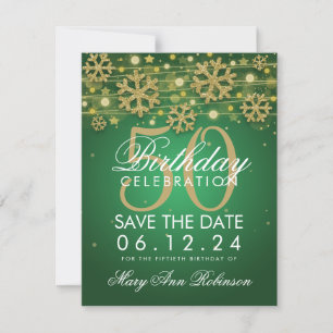 Save The Date Gold Green 50th Birthday Save Date Winter