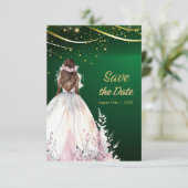 Save The Date Gold Green African American Bride Enregistrer la d (Debout devant)