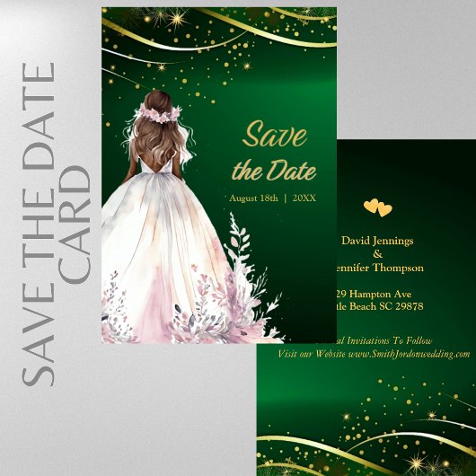 Save The Date Gold Green African American Bride Enregistrer la d