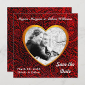Save The Date Gold Heart Frame & Red Fabric Ajouter une photo (Devant / Derrière)