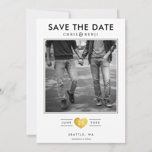 Save The Date Gold Heart LGBTQ Enregistrer la date avec la photo (Devant)