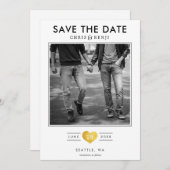 Save The Date Gold Heart LGBTQ Enregistrer la date avec la photo (Devant / Derrière)