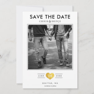 Save The Date Gold Heart LGBTQ Enregistrer la date avec la photo