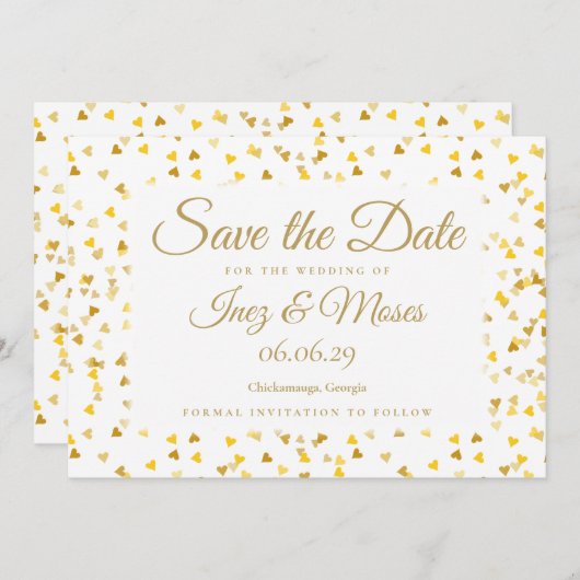 Save The Date Gold Hearts Confetti Enregistrer la date (Devant / Derrière)