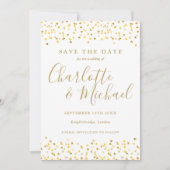 Save The Date Gold Hearts Confetti Script Mariage photo (Devant)