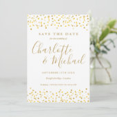 Save The Date Gold Hearts Confetti Script Mariage photo (Debout devant)