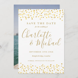 Save The Date Gold Hearts Confetti Script Mariage photo